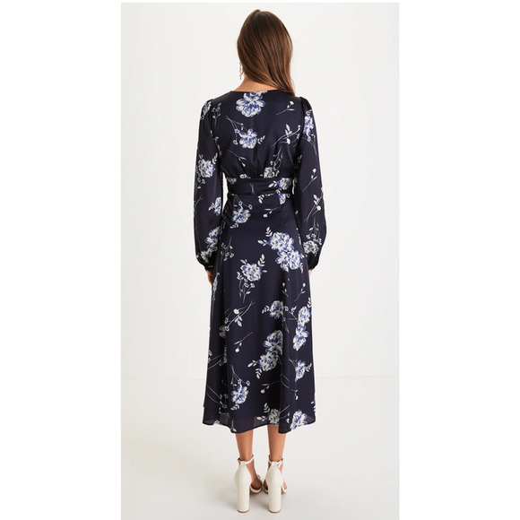 Lulus Navy Blue Button Detail Floral Midi Dress Size: Xlarge - Picture 10 of 11